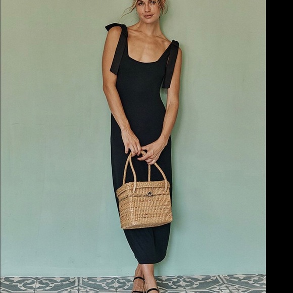 Summersalt softest ribbed tie-shoulder maxi Dress. Black! Bow Straps!! Size M - Picture 1 of 5